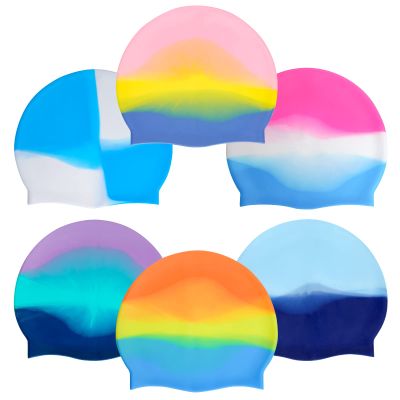 6pcs Silicone Swim Cap for Boys Girls Silicone Kids Swimming Cap Women Men Small Head Swimming Pool Swimming Cap for Long Hair Short Hair Multi Color Unisex Bath Silione