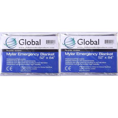 Medical Sales Supply Emergency Mylar Thermal Blankets - 2 Pack | Survival Space Fire Blankets for Outdoor Adventures, Marathons, First Aid | Waterproof & Windproof | Ideal for Camping & Hiking