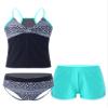 Moggemol Kids Girls 3 Piece Tankini Swimsuit Floral Print Top with Boyshorts Bottoms Bathing Suit Swimwear Aquamarine 10 Years view 1