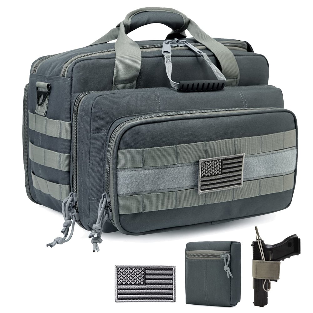 DBTAC Gun Range Bags Deluxe Middle Size | Tactical 2~4 Pistol Shooting Range Duffle Bag with Lockable Zipper for Handguns and Ammo (Arsenic Gray)