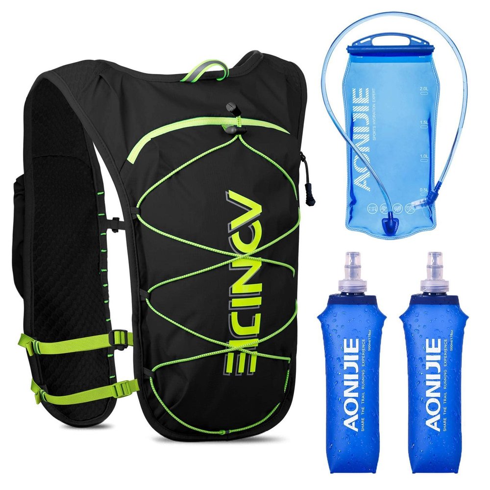 AONIJIE Waterproof and Breathable Running Hydration Vest for Women Men, 4.23oz Lightweight Hydration Vest Backpack Fits 6.8" Phones, for Hiking Cycling Race Marathon(2*500ml Flasks&1.5L Bladder)