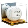 Better Display Cases Acrylic Volleyball Display Case with Mirror Case, Yellow Risers and Wood Base (B02/A027) view 1