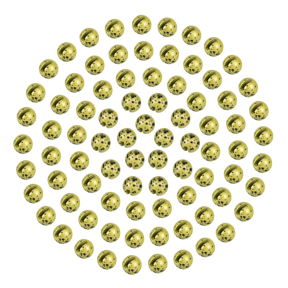 MUUNN 200pcs Tungsten Slotted Beads for Fly Tying, Sink Deeper and Faster 12 Colors/13 Sizes Slotted Tungsten Beads Fly Tying Beads Head Fly Tying Materials(Mottled Yellow,2.5mm)