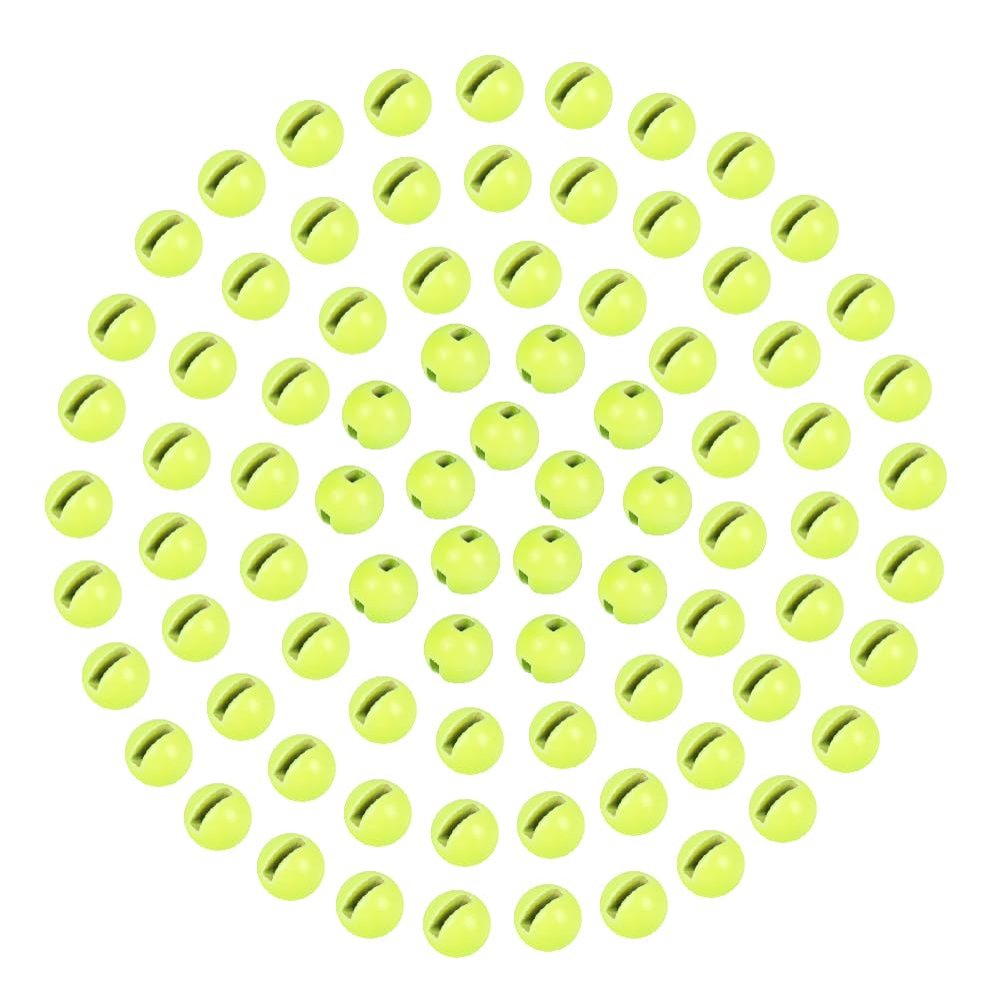 MUUNN 200pcs Tungsten Slotted Beads for Fly Tying, Sink Deeper and Faster 12 Colors/13 Sizes Slotted Tungsten Beads Fly Tying Beads Head Fly Tying Materials(Fluo Yellow,3.8mm)