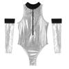 ACSUSS Womens Astronaut Cosplay Costume Shiny Leather Sleeveless Bodysuit Zipper with Oversleeve Silver X-Large view 4