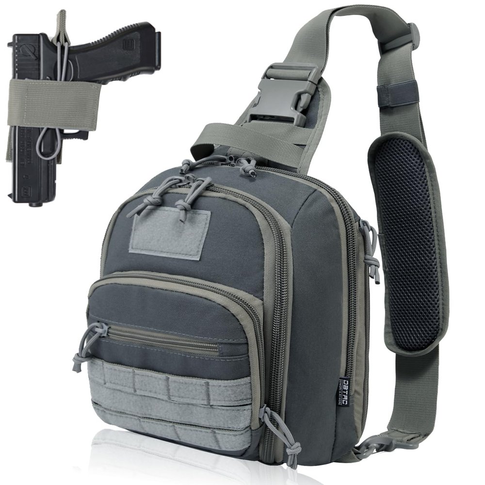 DBTAC Tactical Personal Defense Bags & Packs | 8L Tactical Bag Shoulder Chest Pack with Sling for Concealed Carry, Range, Travel, Hiking, Outdoor Sports (Arsenic Gray)