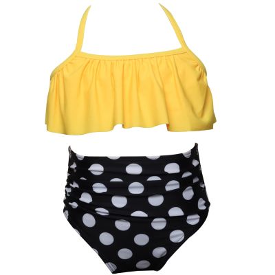 AnFeng Girls Swimsuit Two Pieces Bikini Set Girls Ruffle Floral Print Swimwear Bathing Suits Swimwear (Yellow, 2-3 Years)