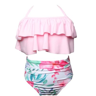 AnFeng Girls Swimsuit Two Pieces Bikini Set Girls Ruffle Floral Print Swimwear Bathing Suits Swim Suits (Pink, 2-3 Years)