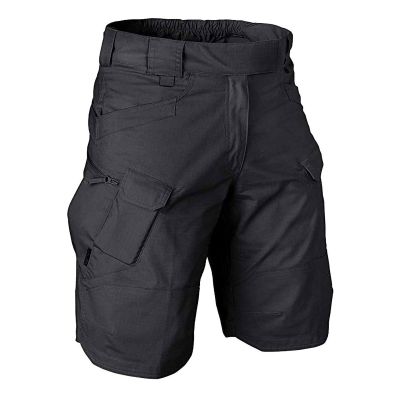 Mens Tactical Shorts,Solid Knee Length Military Combat Shorts Waterproof Ripstop Multi-Pockets Flexible Trunks,Summer Casual Sports Active Jogger Rugby Basketball Shorts(A-Black,XXL)
