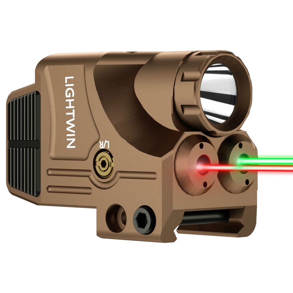 LIGHTWIN Red Green Laser Beams with 600 Lumens Flashlight for Pistols, 3 in1 Laser Light Combo, Tactical USB Rechargeable Laser Sight, Strobe & Steady Flashlight for Picatinny Rail