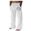 Cotton Linen Pants for Men,Retro Classic Fit Lightweight Yoga Trousers Print Loose Baggy Hipster Style Bottoms,Vacation Holiday Beachwear Y2K Hemp Sweatpants for Men(White,L) view 1