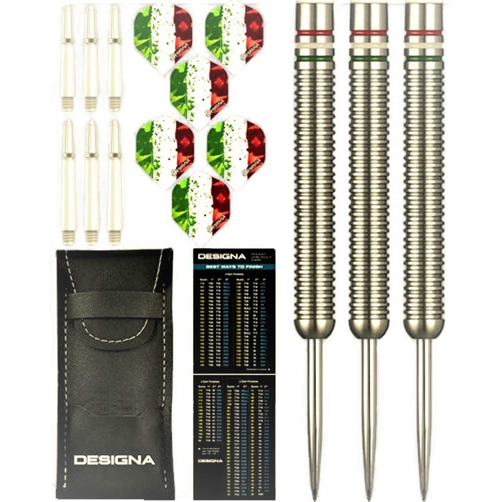 24g 90% Tungsten, Italy Italian Flag Red White & Green Patriot X Steel Tip Dart Set, Flights & Shafts Included (2 Sets Each), w/Travel Case, 24 Grams