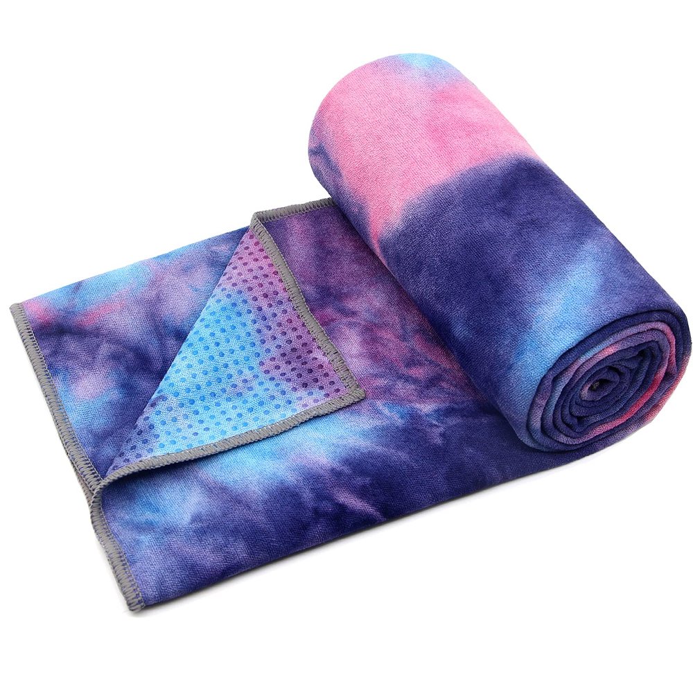 Eunzel Yoga Towel,Hot Yoga Mat Towel with Grip Dots Sweat Absorbent Non-Slip for Hot Yoga, Pilates and Workout 24" x72", Purple & Blue