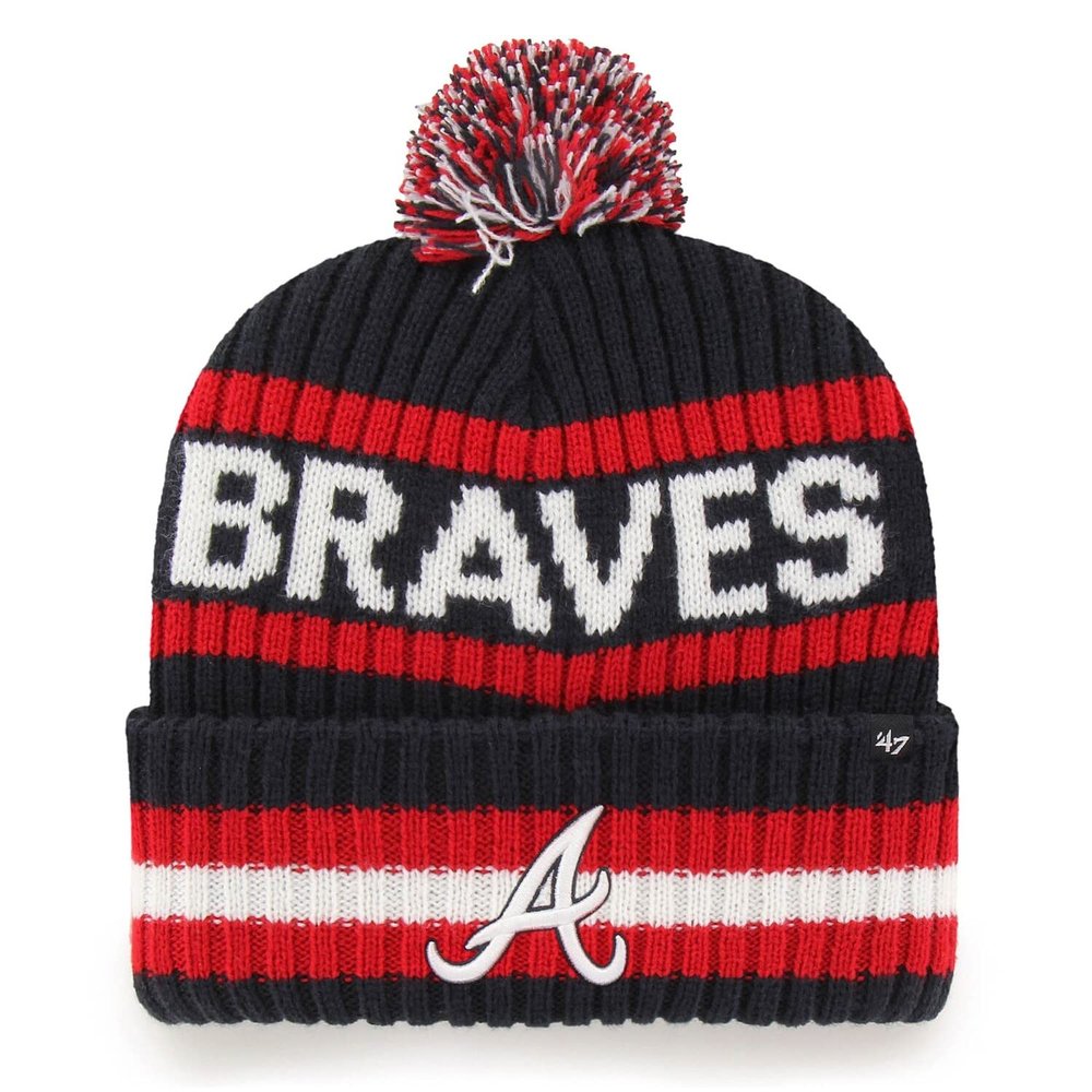 47 MLB Unisex-Adult Primary Logo Bering Cuffed Knit Pom Beanie Hat (Atlanta Braves) One Size