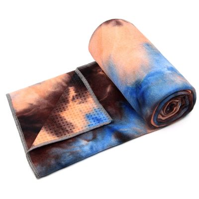 Eunzel Yoga Towel,Hot Yoga Mat Towel with Grip Dots Sweat Absorbent Non-Slip for Hot Yoga, Pilates and Workout 24" x72", Blue & Brown
