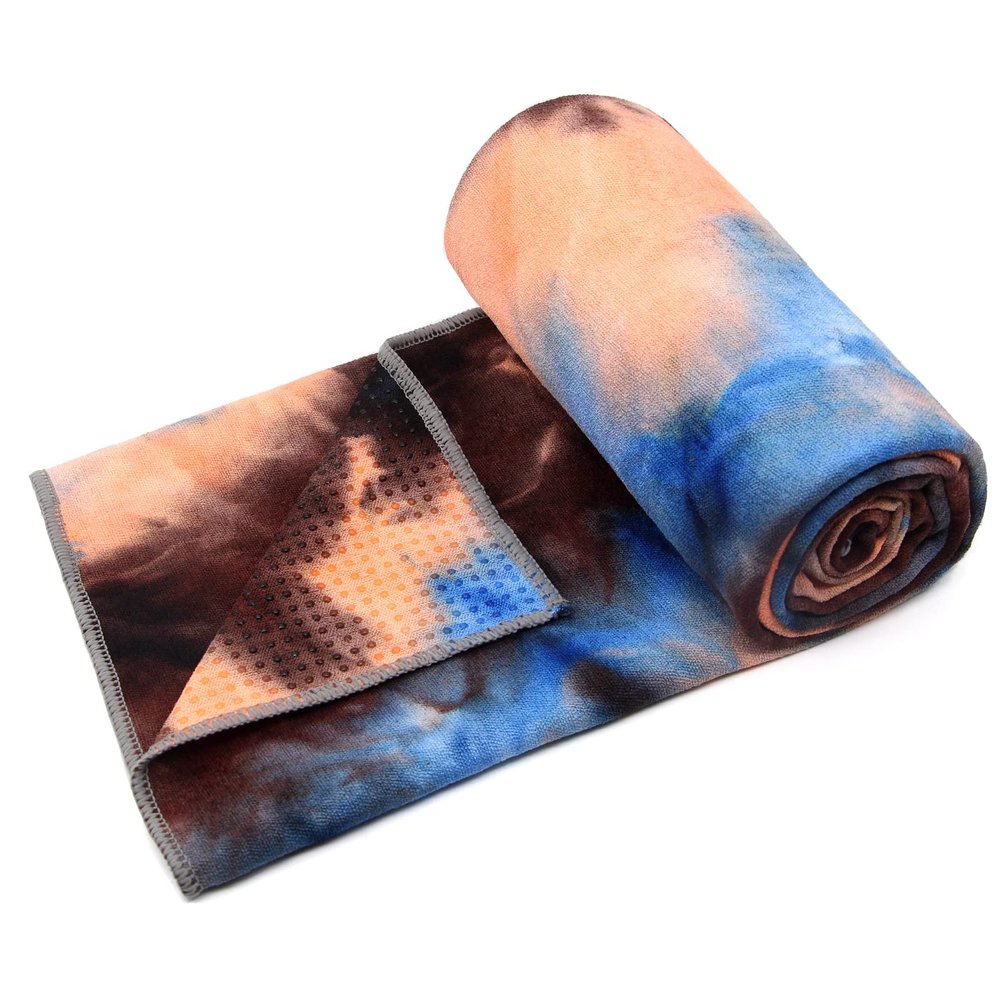 Eunzel Yoga Towel,Hot Yoga Mat Towel with Grip Dots Sweat Absorbent Non-Slip for Hot Yoga, Pilates and Workout 24" x72", Blue & Brown