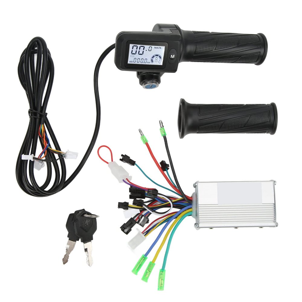 FOUF 36V 48V 350W Electric Brushless DC Motor Kit, LCD Panel Brushless Motor Controller Kit Throttle Grip Handlebar Throttle Control Grips Cover for Electric Bike Scooter Tricycle