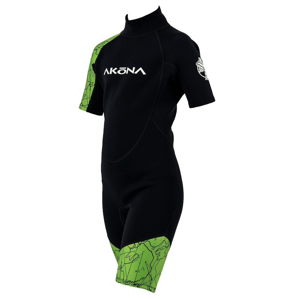 AKONA Kid's Wetsuit Shorty 3/2mm with Back Zip for Simming, Surfing, Paddling, Snorkling, or Diving Sizes Todlers to Teenagers - Green - 14