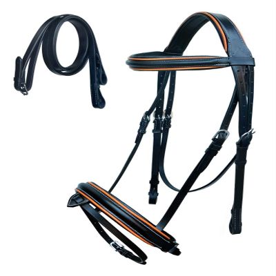 CHALLENGER Horse English Cob English All-Purpose Trail Leather Bridle Reins Orange 803AX09OR-C