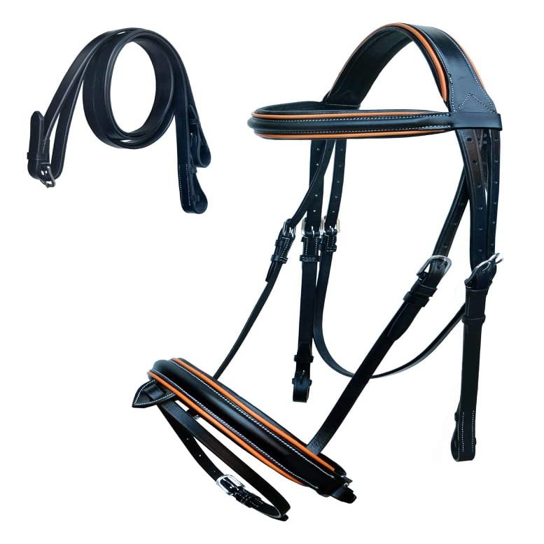 CHALLENGER Horse English Cob English All-Purpose Trail Leather Bridle Reins Orange 803AX09OR-C
