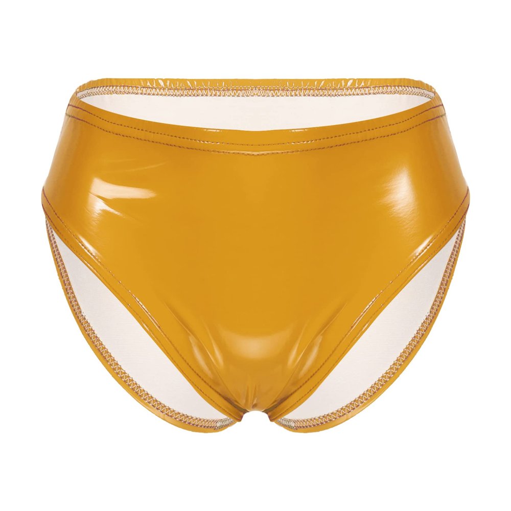 ACSUSS Women Shiny Sexy Shorts Pole Dance Club Shorts Rave Booty Shorts Latex High Cut Bottoms Yellow Large