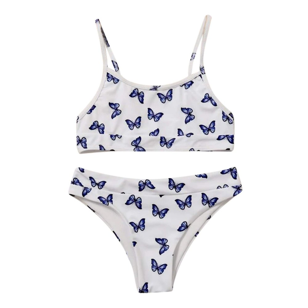 AnFeng Girls' Summer Two Piece Swimsuit Boyshort Tankini Swimwear Bikini Bathing Suit Boyshort Tankini (White, 10 Years)