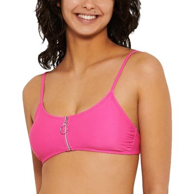 Hula Honey Womens Zipper Adjustable Swim Top Separates Pink S