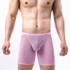 Ctreela Men's Mesh Long Boxer Briefs Sexy Breathable Underwear See-Through Trunks Low Rise Knickers Fishnet Panties Pink view 2
