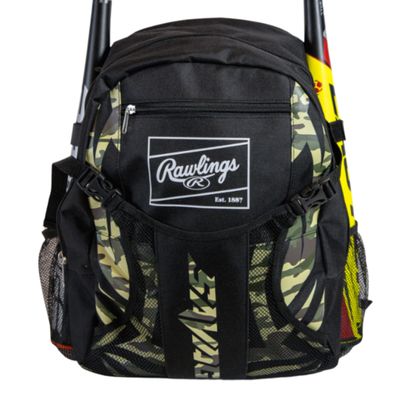 Rawlings | SAVAGE Backpack Equipment Bag | T-Ball / Baseball / Softball | Black/Camo