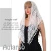 Aularso Lace Triangle Scarf Ligthweight Floral Scarf Tassel White Shawl Mantilla Soft Tulle Embroidered Church Veil Wrap for Women (White) view 4