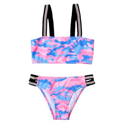 AnFeng Suit with Short Swimwear Outfits Bikini Swimsuit Children Kids Girls Camouflage Color Set Summer Girls Swimwear (Pink, 11-12Years)