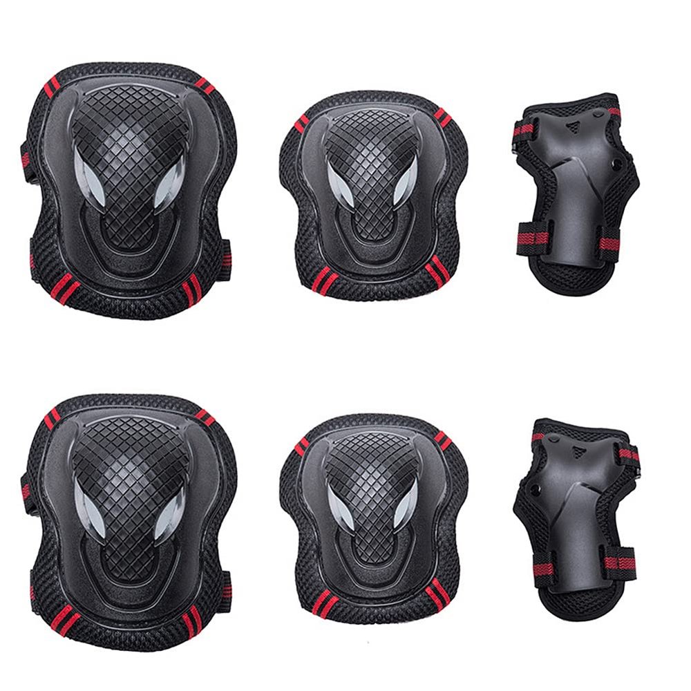 Magik Wrist Knee Pads Elbow Guards Protective Gear Set for Skateboard Skate Bike (Black&Red, S)