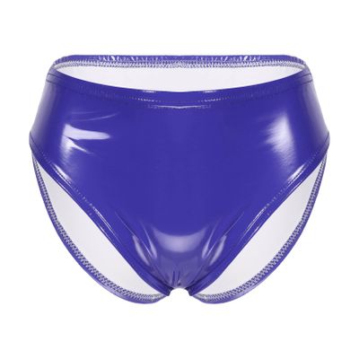 QinCiao Women's Shiny Latex Wet Look Booty Shorts High Waisted Zipper Crotch Cheeky Hot Pants Shiny Blue XX-Large