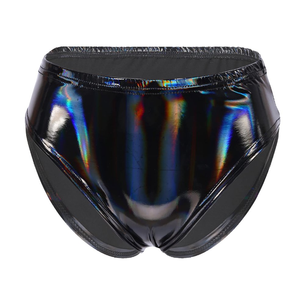 Loloda Women's Sexy Leather Wetlook High-Waisted Booty Shorts Hot Pants Night Party Clubwear Shiny Black A X-Large