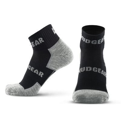 MudGear Quarter Length Trail Running Socks - Merino-Wool Hiking Sock for Women and Men for Sport, Gym, Running, Basketball, Football, Military, Work etc. - 1-Pair Large Black Cushioned Athletic Socks