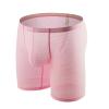 Ctreela Men's Mesh Long Boxer Briefs Sexy Breathable Underwear See-Through Trunks Low Rise Knickers Fishnet Panties Pink view 3