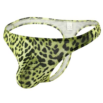 Ctreela Leopard Print G-String for Mens Bulge Enhancing T-Back Thong Low Rise Sexy Briefs Night Club Hot Underwear Green