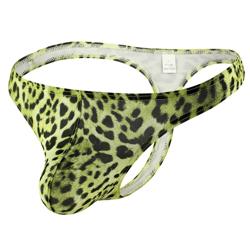 Ctreela Leopard Print G-String for Mens Bulge Enhancing T-Back Thong Low Rise Sexy Briefs Night Club Hot Underwear Green