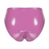 QinCiao Women's Shiny Latex Wet Look Booty Shorts High Waisted Zipper Crotch Cheeky Hot Pants Shiny Hot Pink Medium view 2