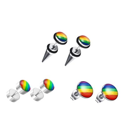 3 Pairs Rainbow Gay Lesbian Pride Round Stud Earrings Set 316L Stainless Steel Love is Love Spike Screw On for Couple Unisex Ear Piercing Jewelry