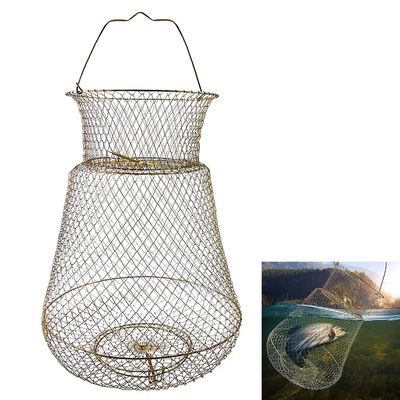 PSGGARY Galvanized Collapsible Steel Wire Fish Basket - Portable Metal Crab Crawfish Basket for Outdoor Fishing
