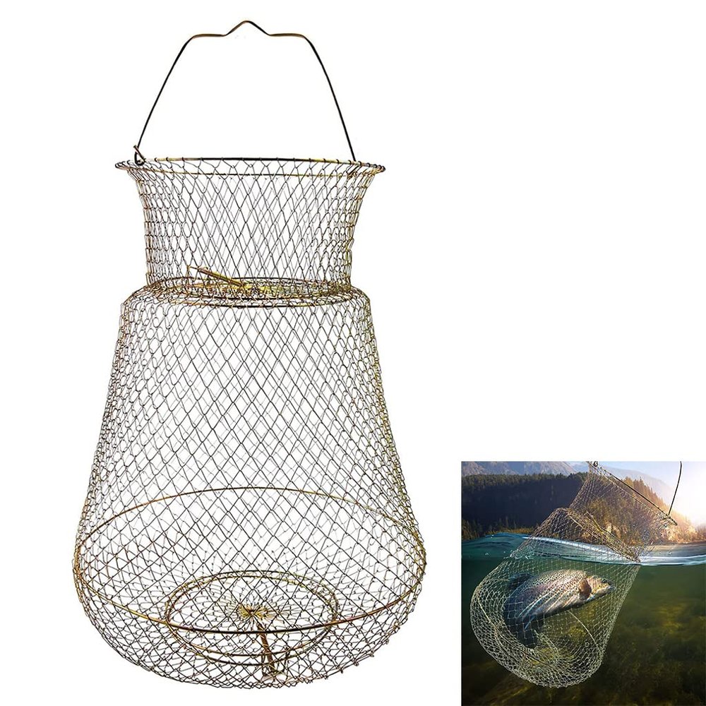 PSGGARY Galvanized Collapsible Steel Wire Fish Basket - Portable Metal Crab Crawfish Basket for Outdoor Fishing