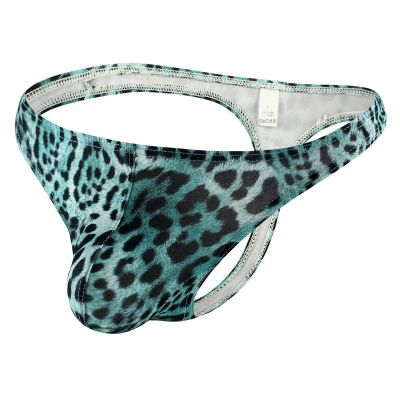 Ctreela Leopard Print G-String for Mens Bulge Enhancing T-Back Thong Low Rise Sexy Briefs Night Club Hot Underwear Light Blue