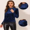 Allegra K Casual Velvet Top for Women's Soft Vintage Crew Neck Long Sleeve Christmas T-Shirt Small Dark Blue view 3