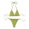 Women'S Metallic Halter Top Chain Linked High Cut Thong Split Swimsuit Tie Side Triangle Bikini Two Piece Swimsuit (Large,Green 2) view 1