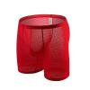 Ctreela Men's Mesh Long Boxer Briefs Sexy Breathable Underwear See-Through Trunks Low Rise Knickers Fishnet Panties Red view 4