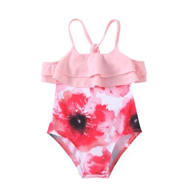 AnFeng Girls Two Pieces Bikini Set Ruffle Swimwear Bathing Suits Top Bikini Bottoms Swimming Suit Sun Protection Swimsuit (Red, 4-5Years)