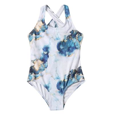 AnFeng Swimsuit Young Women Summer Crisscross Cute Print Swimsuit Floral The Stone Conjoined Printing Girls Girls Swimwear (Blue, 8 Years)