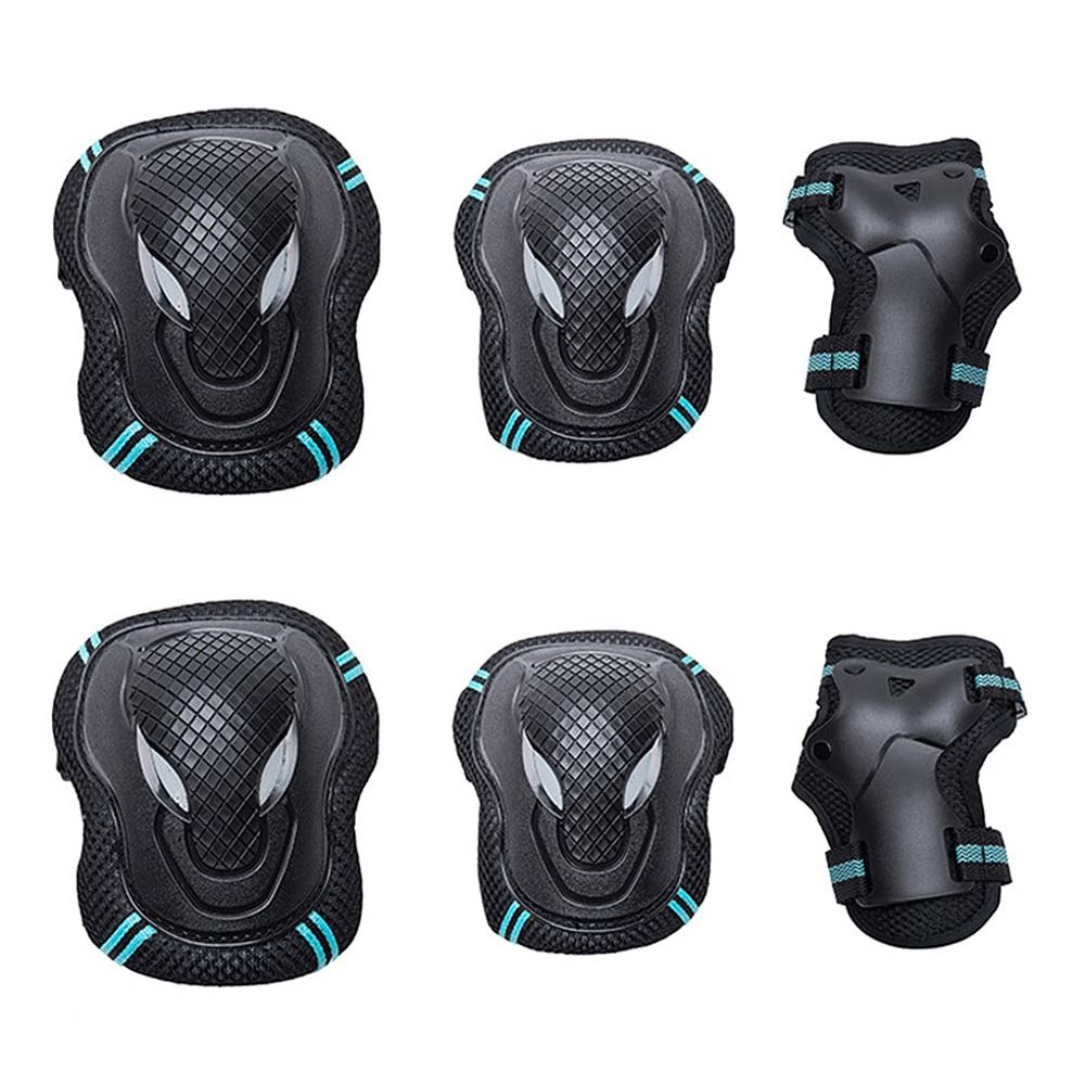Magik Wrist Knee Pads Elbow Guards Protective Gear Set for Skateboard Skate Bike (Black&Blue, M)