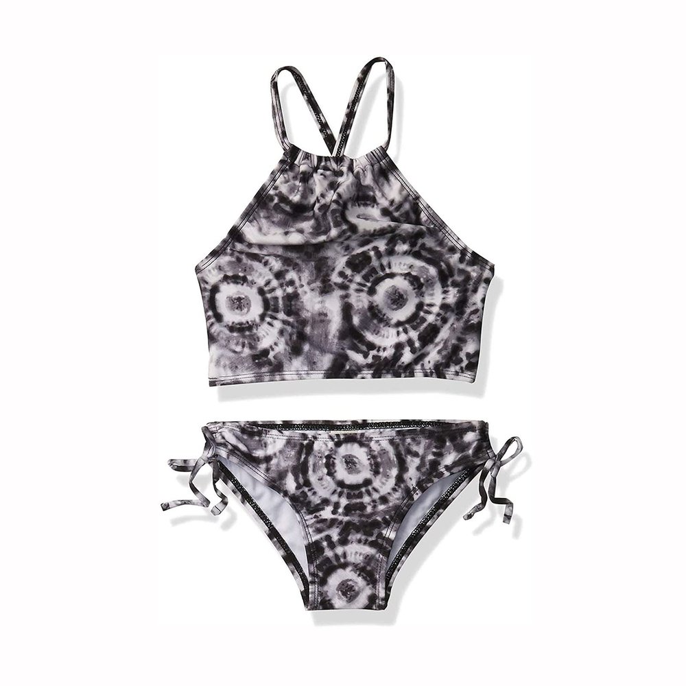 AnFeng Girls' Summer Two Piece Swimsuit Sun Protection Swimsuit Swimwear Bikini Bathing Suit Boyshort Tankini (Black, 8 Years)